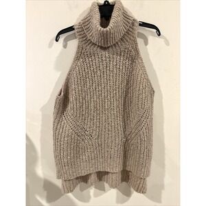 Lux Women’s Crochet Knit Tan Loose Comfy Turtleneck Size L